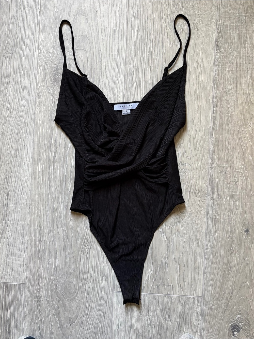 Charolette Black Ribbed Draped Bodysuit